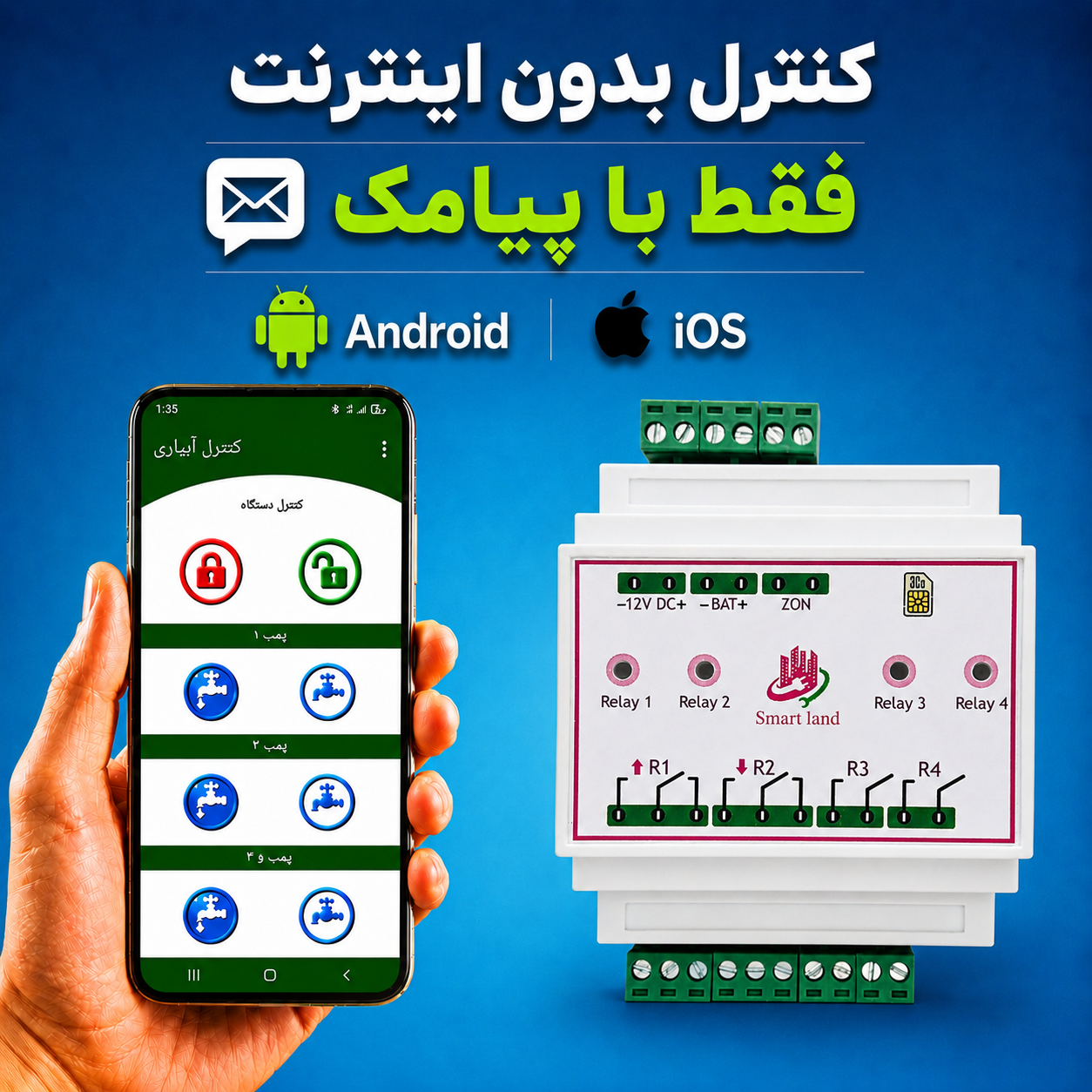 کنترل پیامکی 4 کانال تایمردار (دارای یک زون دزدگیر  و دارای میکروفون داخلی)